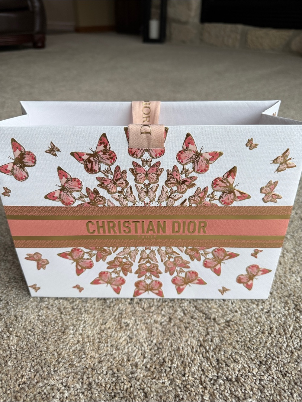 Dior White & Pink Butterfly Gift Bag